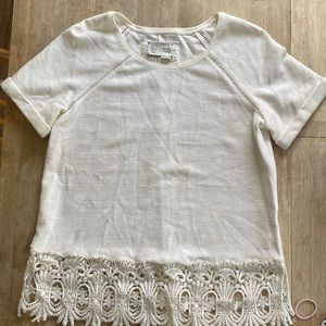 Anthropology Saturday Sunday Cream Ribbed Top with Lace Detail